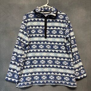 Vintage Cabin Creek Blue Snowflake Fleece Pullover Half Zip Medium Warm Skicore